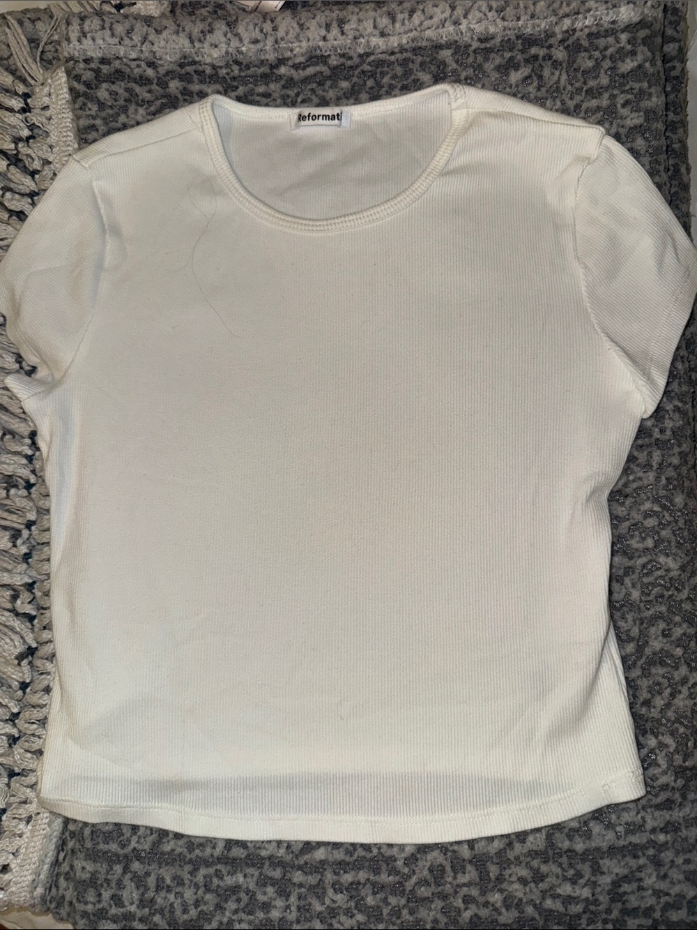 Reformation White Ribbed Short Sleeve Tee